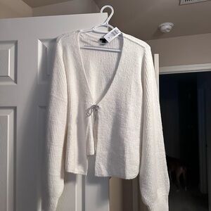 Torrid White V-Neck Cardigan with Tie Accent